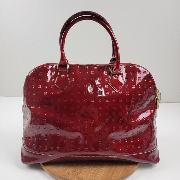 Arcadia Genuine Patent Leather Dome Zip Satchel Bag Red XL Bag Top Handle Italy - Picture 1 of 16